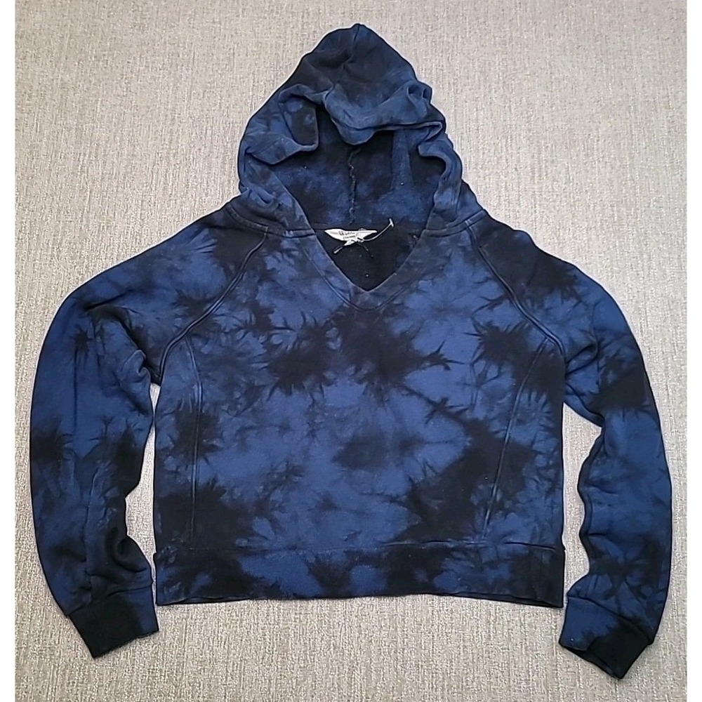 BB Dakota Steve Madden S Tie Dye Blue & Black Cropped Pullover Hoodie Sweatshirt